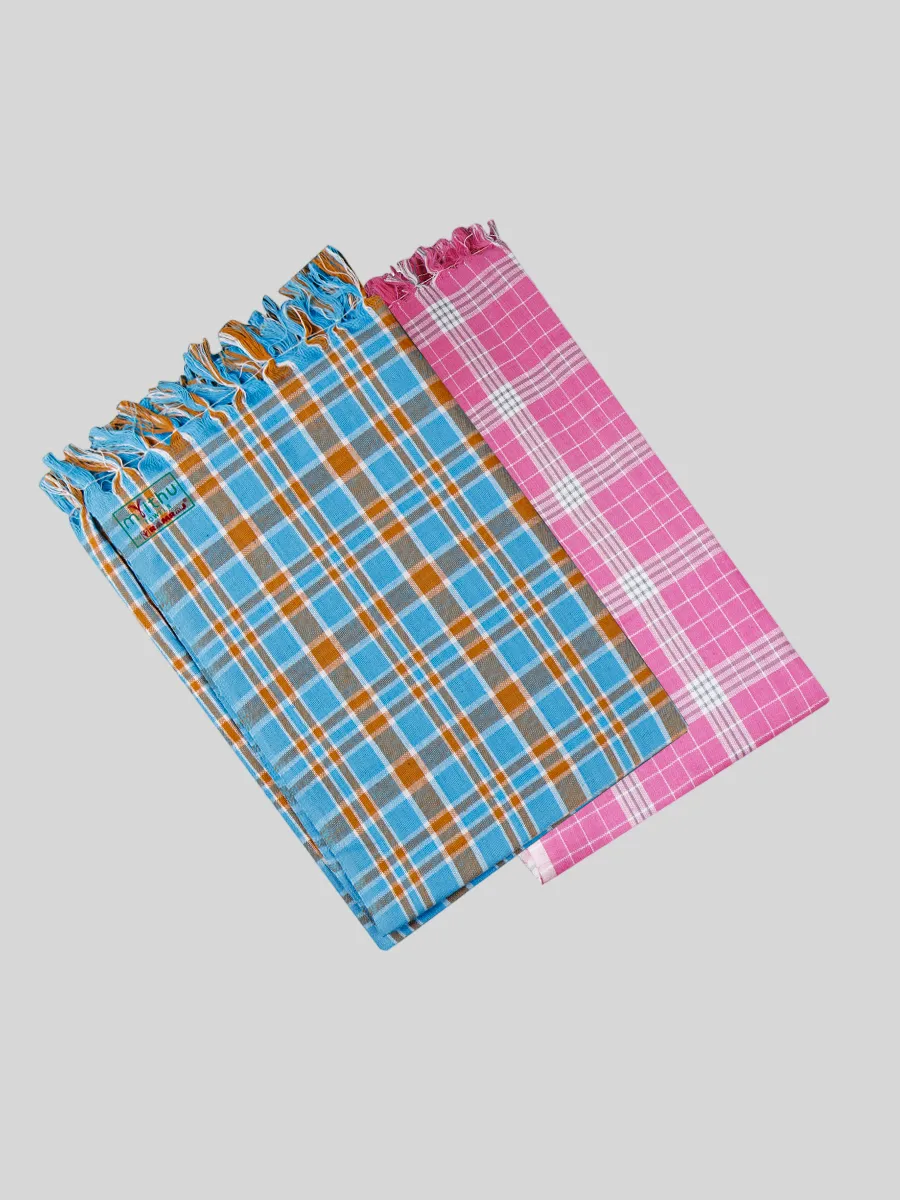 Cotton Colour Checked Bath Towel ( Pack Of 2 )