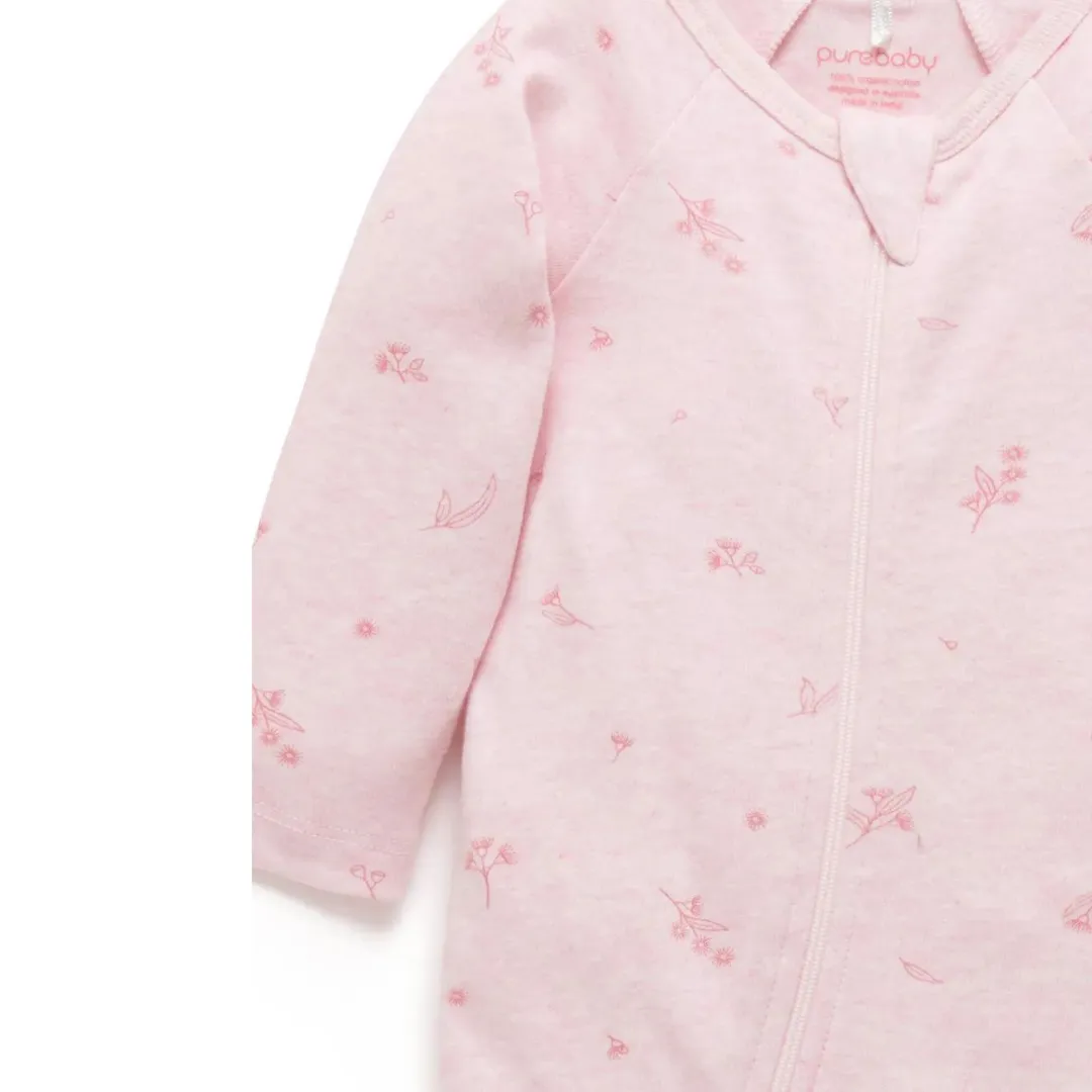 Purebaby Organic Zip Growsuit & Headband Pack - Pale Pink Blossom
