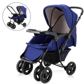 Two Way Stroller, Baby Foldable Conversable Pushchair w/ 5- Point Safety Harness, Sleeping Cushion, Storage Basket, Free Standing